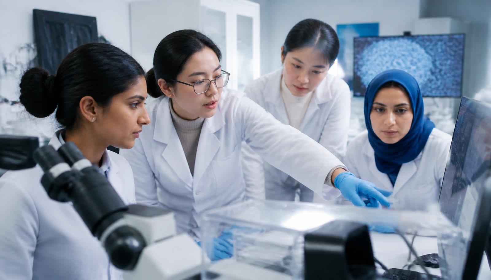 Women researchers collaborating in a modern nanotechnology laboratory